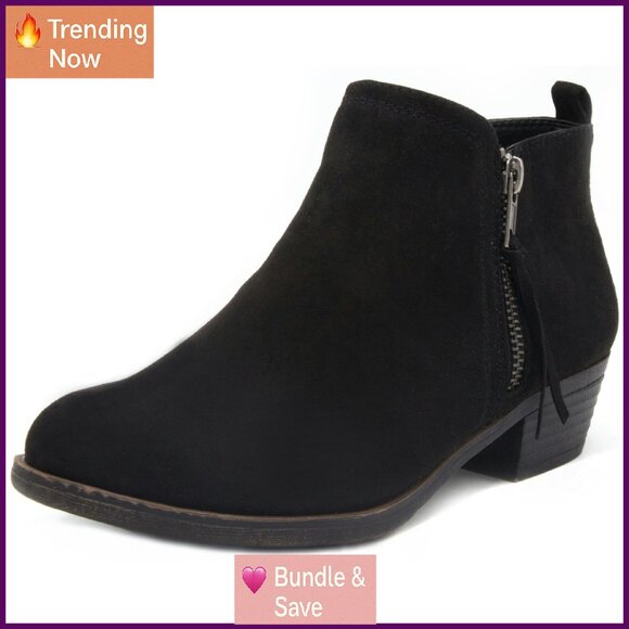 Women's Ankle Booties with Zip Closure 1.5 Inch Heel Pull Tab